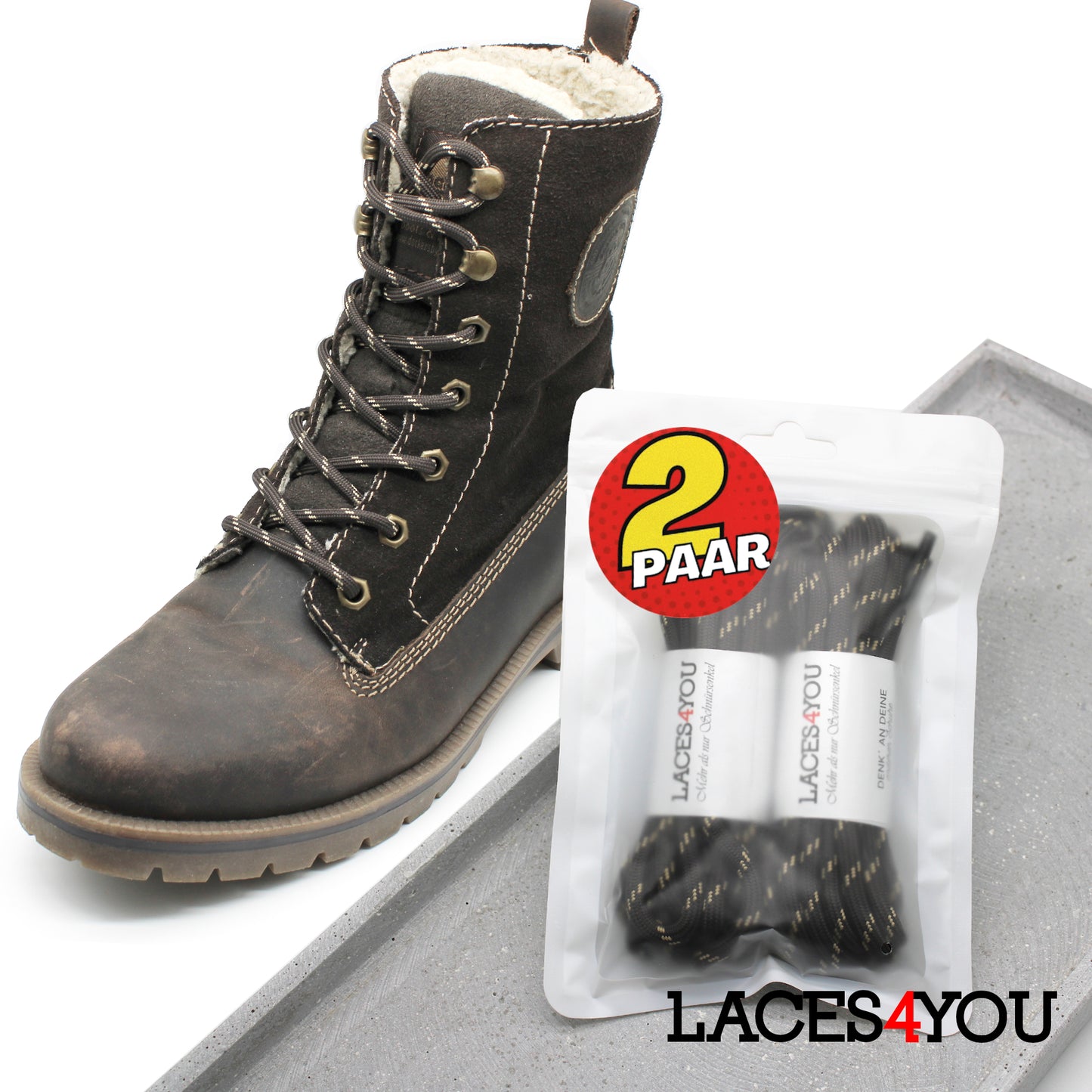 2 Paar - Premium runde Schnürsenkel für Wanderschuhe, Outdoorschuhe, Arbeitsschuhe [ Ø4,5 mm ]