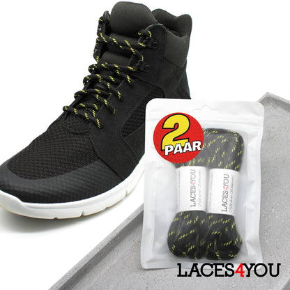 2 Paar - Premium runde Schnürsenkel für Wanderschuhe, Outdoorschuhe, Arbeitsschuhe [ Ø4,5 mm ]