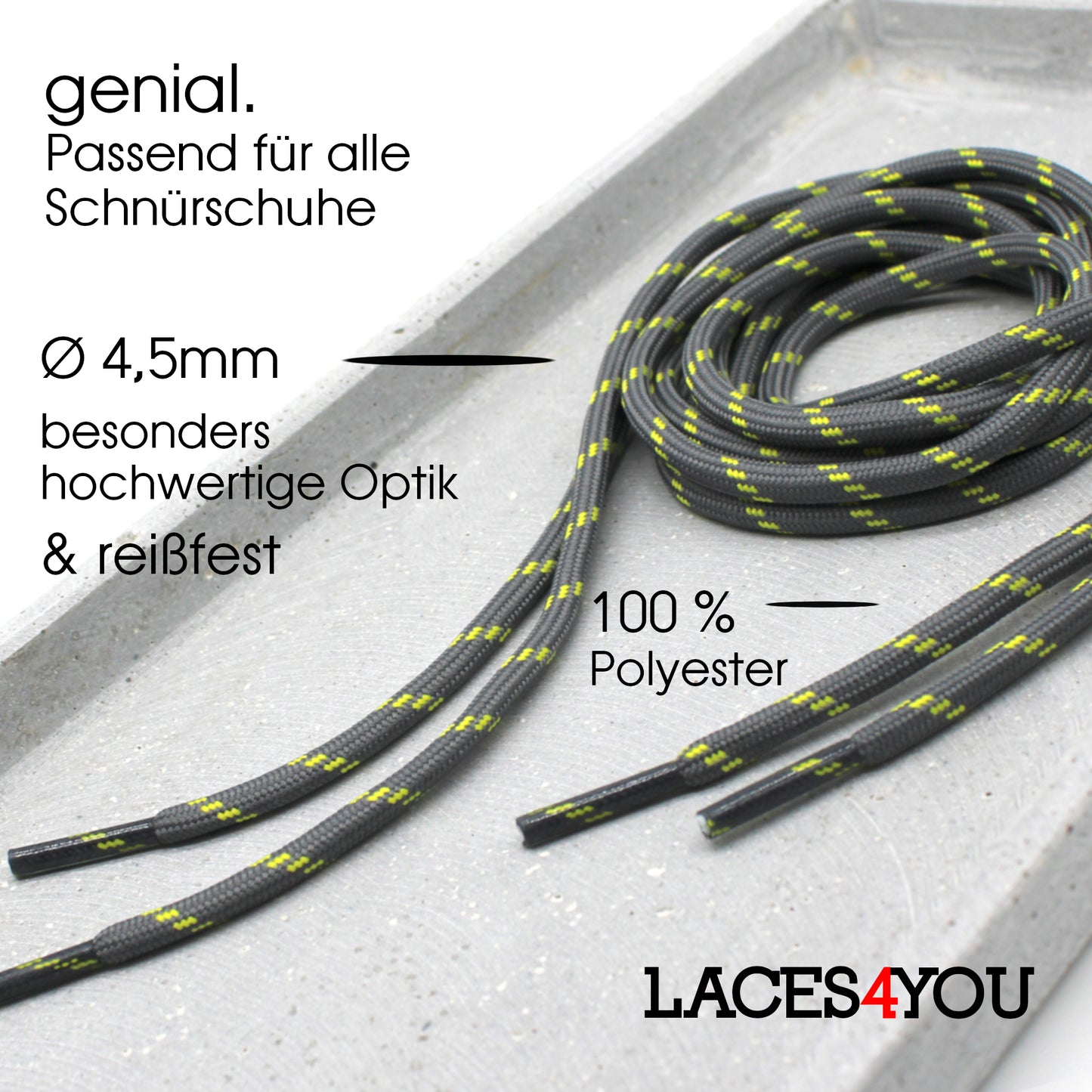 2 Paar - Premium runde Schnürsenkel für Wanderschuhe, Outdoorschuhe, Arbeitsschuhe [ Ø4,5 mm ] (Kopie)
