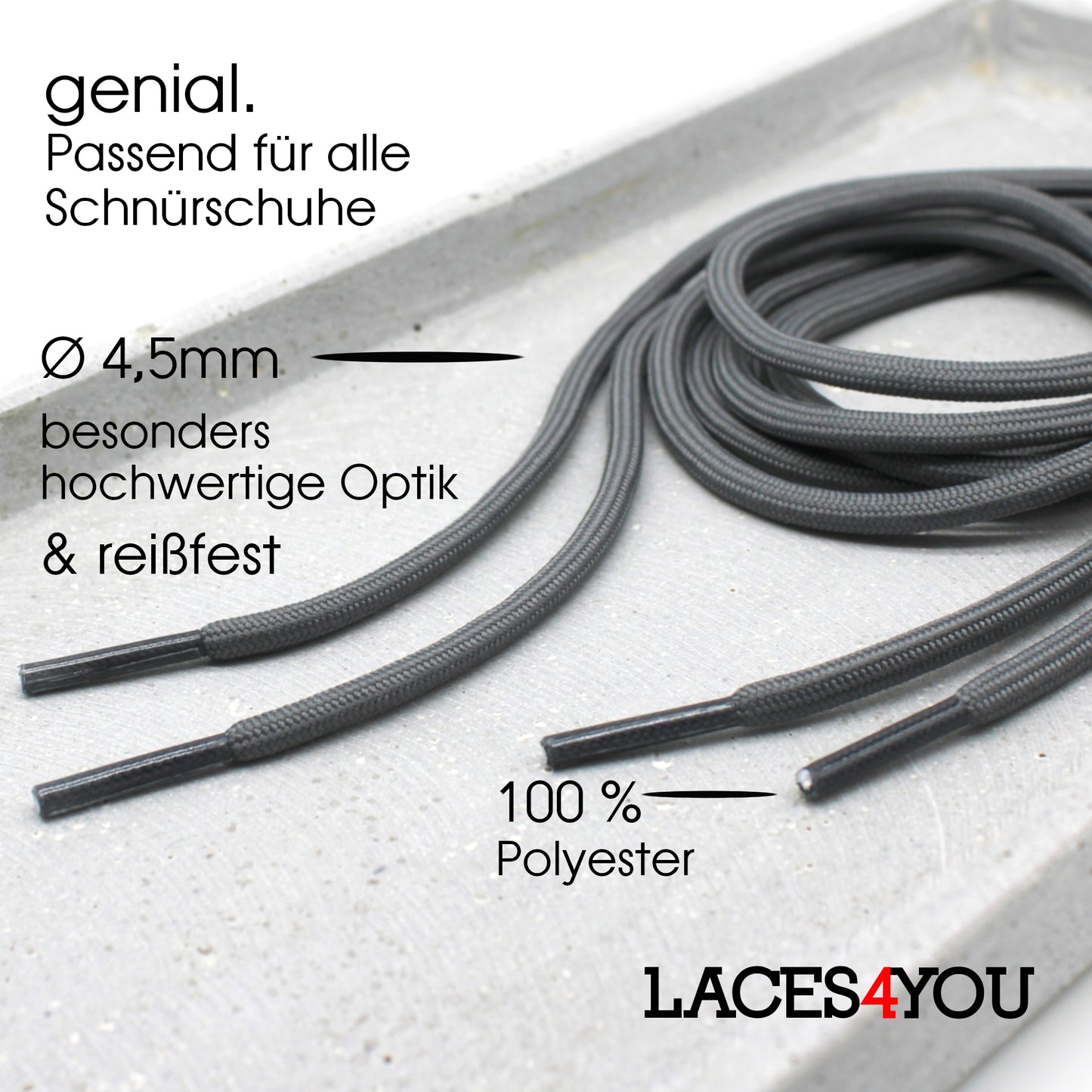 2 Paar - Premium runde Schnürsenkel für Wanderschuhe, Outdoorschuhe, Arbeitsschuhe [ Ø4,5 mm ]