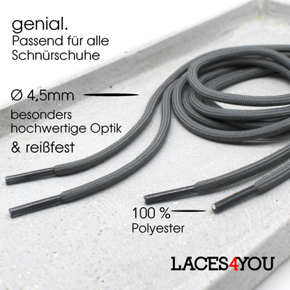 2 Paar - Premium runde Schnürsenkel für Wanderschuhe, Outdoorschuhe, Arbeitsschuhe [ Ø4,5 mm ]