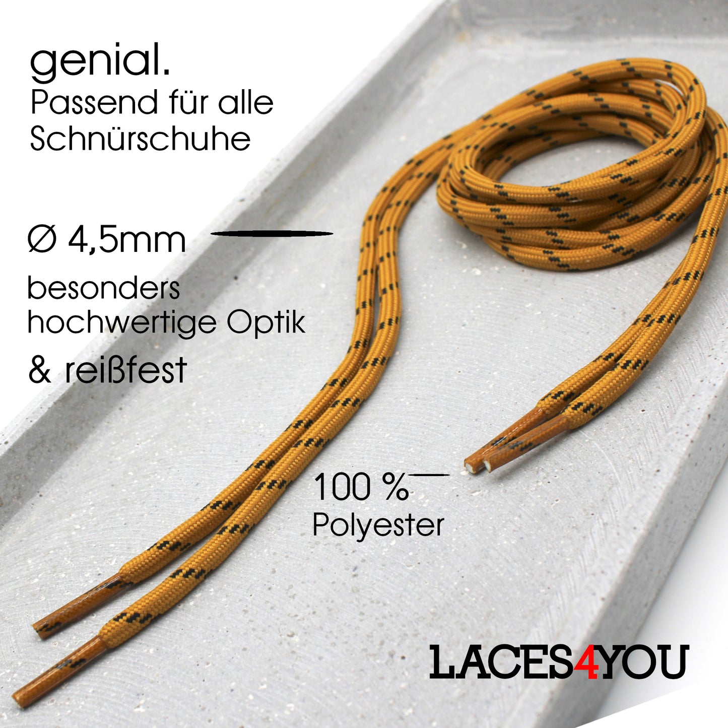 2 Paar - Premium runde Schnürsenkel für Wanderschuhe, Outdoorschuhe, Arbeitsschuhe [ Ø4,5 mm ]