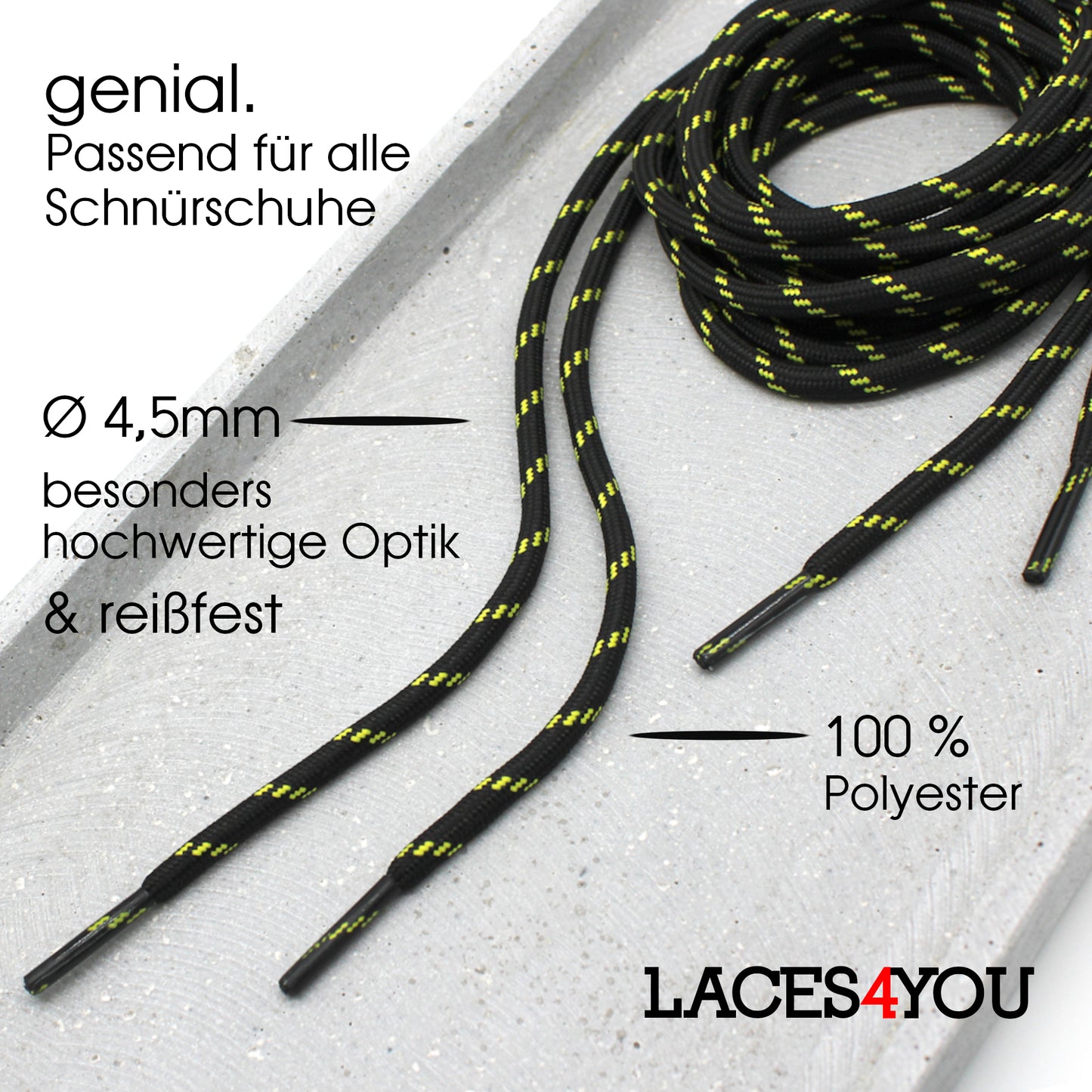 2 Paar - Premium runde Schnürsenkel für Wanderschuhe, Outdoorschuhe, Arbeitsschuhe [ Ø4,5 mm ]